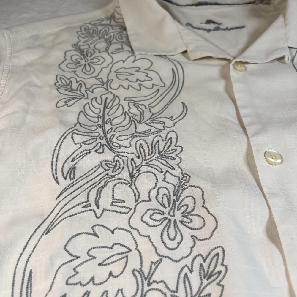 Tommy Bahama Shirt Mens 3XL Cream Silk Floral Embroidered Camp Hawaiian - Picture 5 of 10